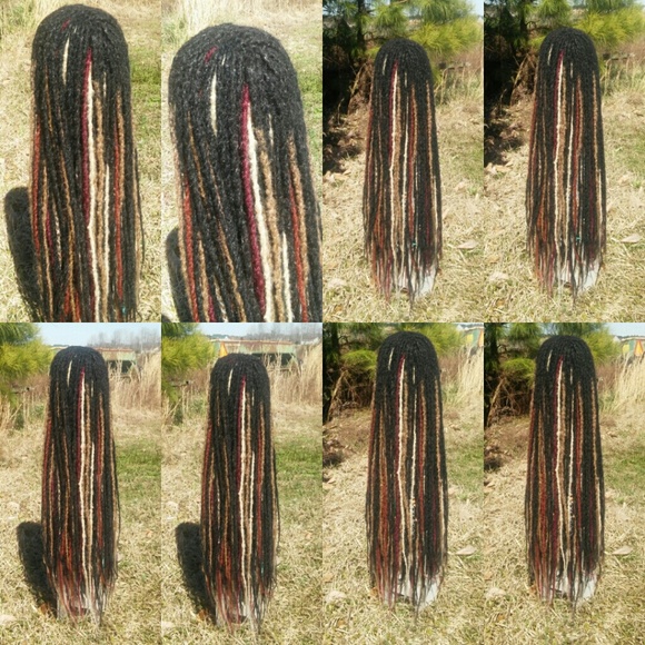 Super long black blonde burgundy red dreadlock wig main image 2
